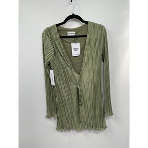Princess Polly Malop Mini Dress Women's 6 Sage Pleated Tie V-Neck Clubwear NWT